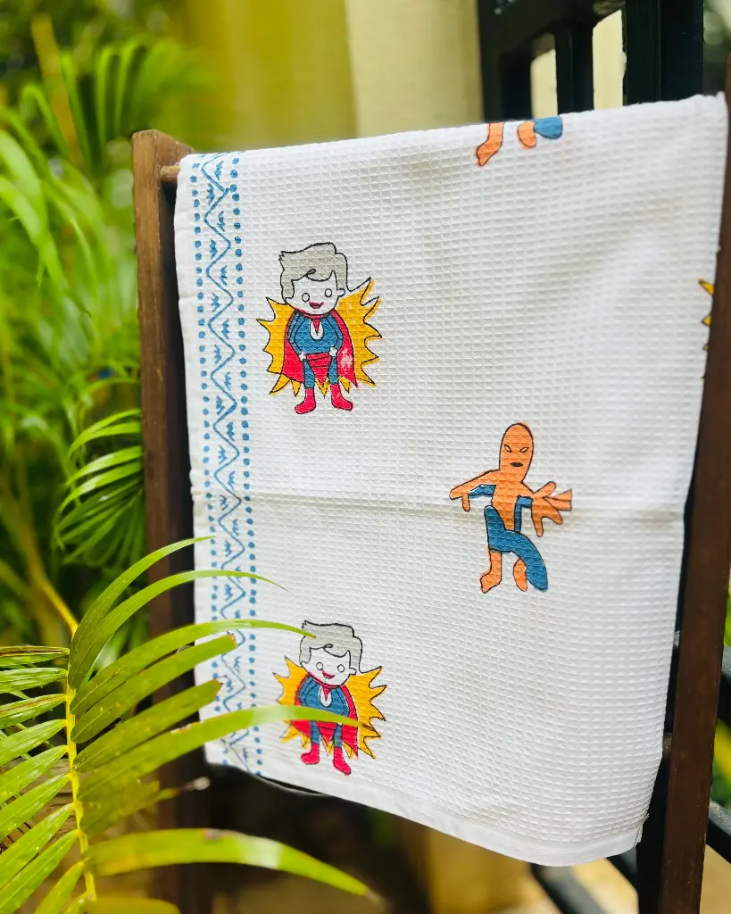 Spiderman(yellow) - Kids Block Printed Bath Towel