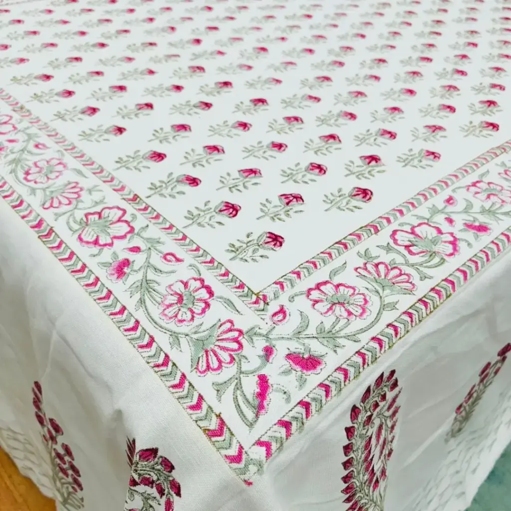Bud & Blossoms- Blockprinted Table Cloth (6 seater)