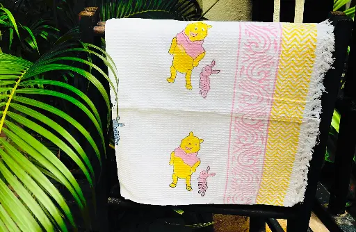 Bear - Kids Block Printed Bath Towel