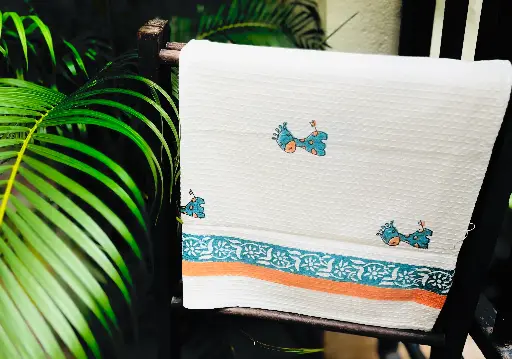 Blue Giraffe - Kids Block Printed Bath Towel