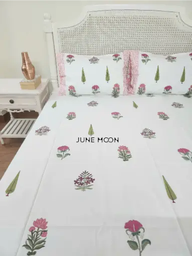 French Garden - Block Printed Bedsheet Set 